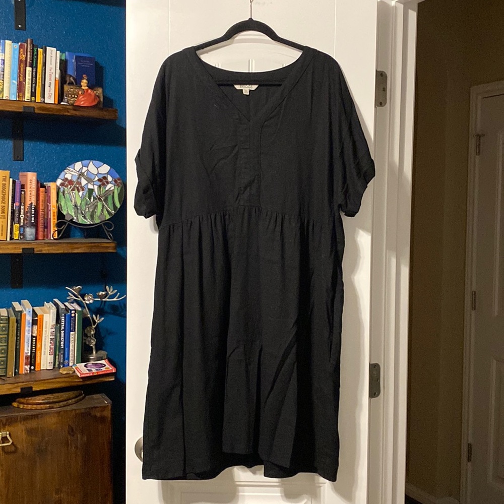 Classic black linen blend dress